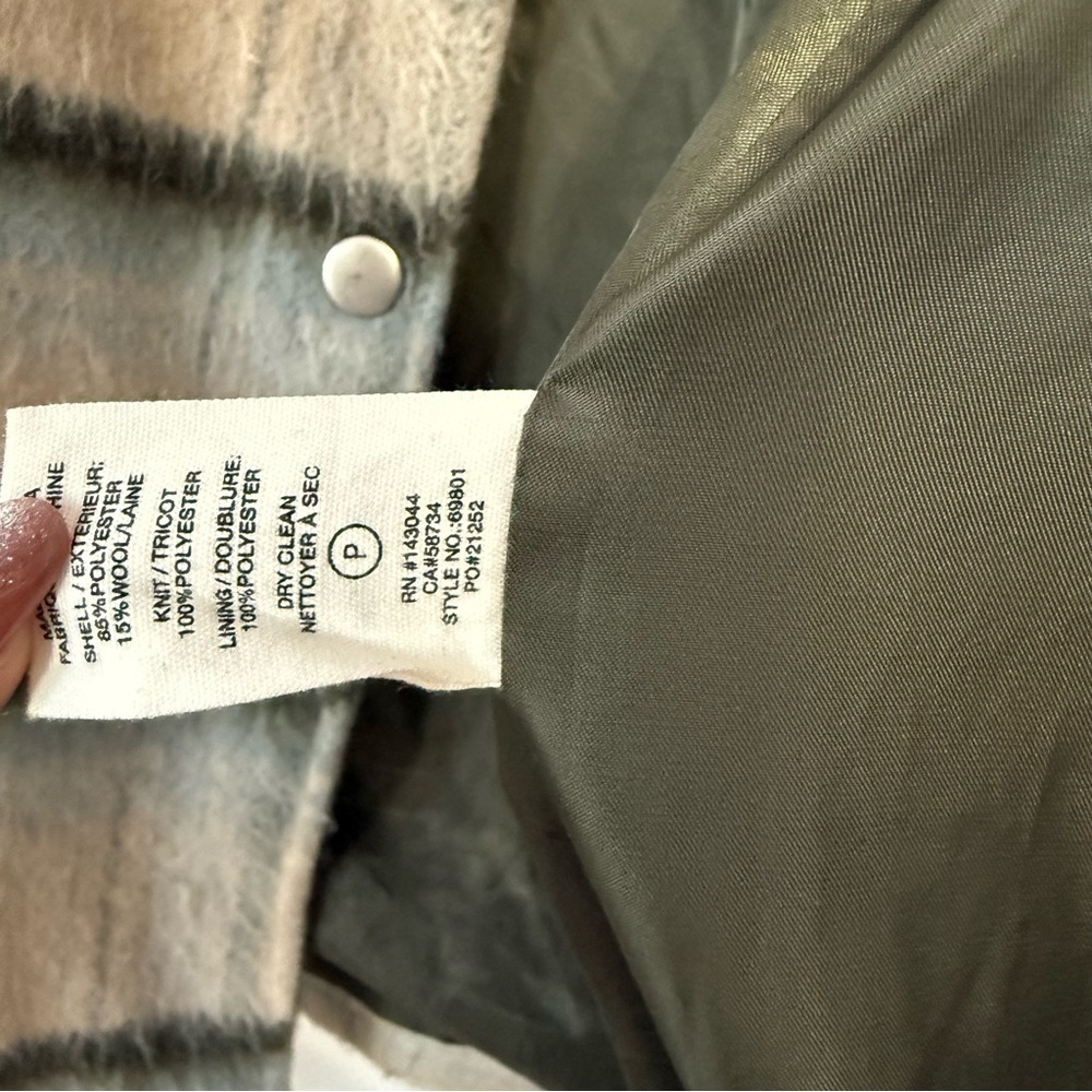 AVEC LES FILLES Brushed Oversize Longline Varsity Coat Cream Olive Plaid Size M - Picture 4 of 9
